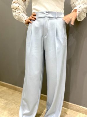 pantalon de vestir de pinzas de color azul claro