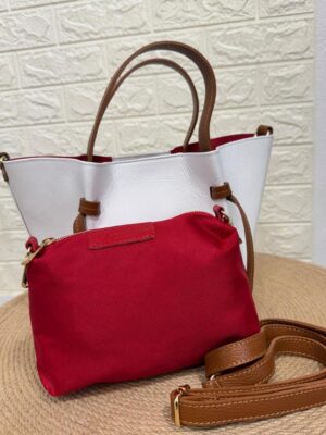 bolso madison beige con neceser rojo incluido