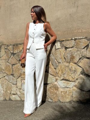 conjunto de chaleco denisse con pantalon denisse blanco